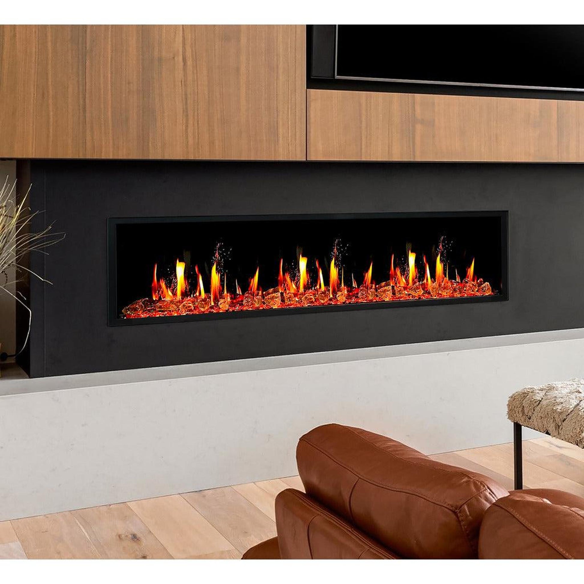 Litedeer Latitude 65" Ultra Slim WiFi Enabled Built-In Electric Fireplace with Reflective Fire Glass