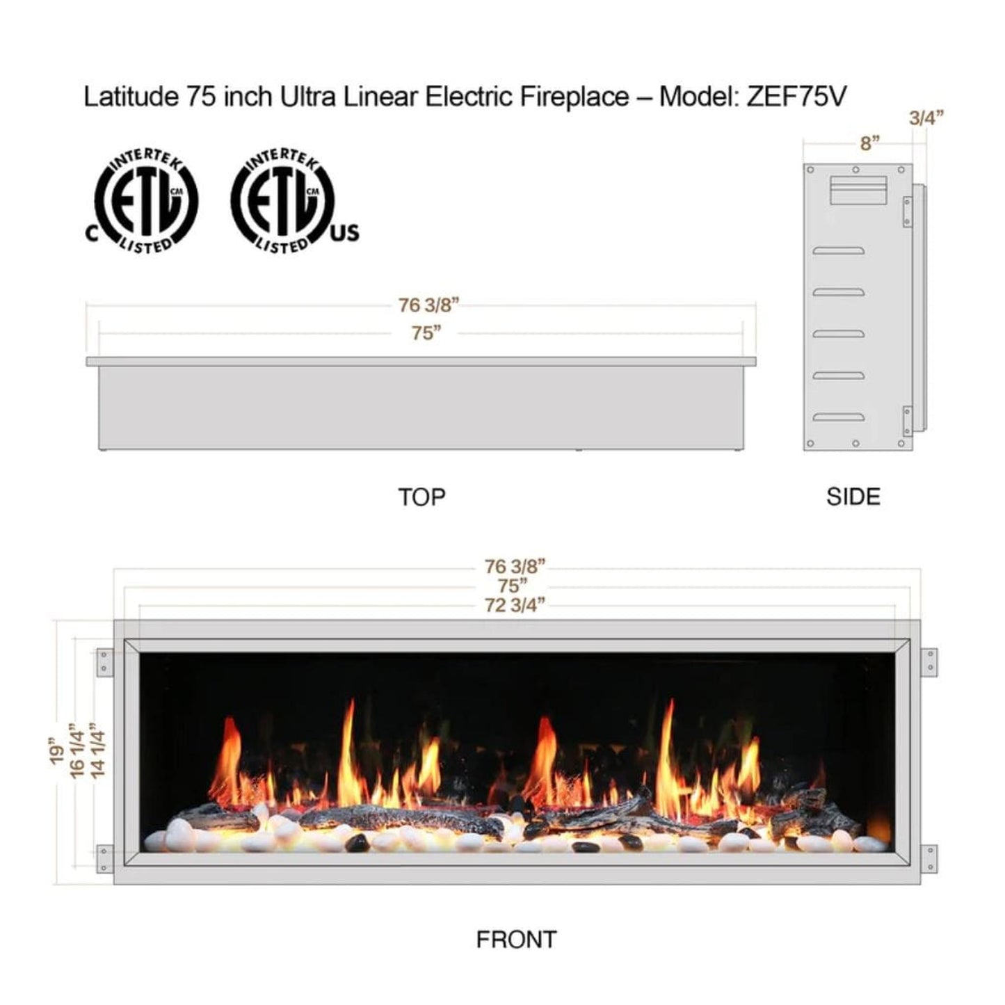 Litedeer Latitude 75" Smart Linear WiFi Enabled Built-In Electric Fireplace