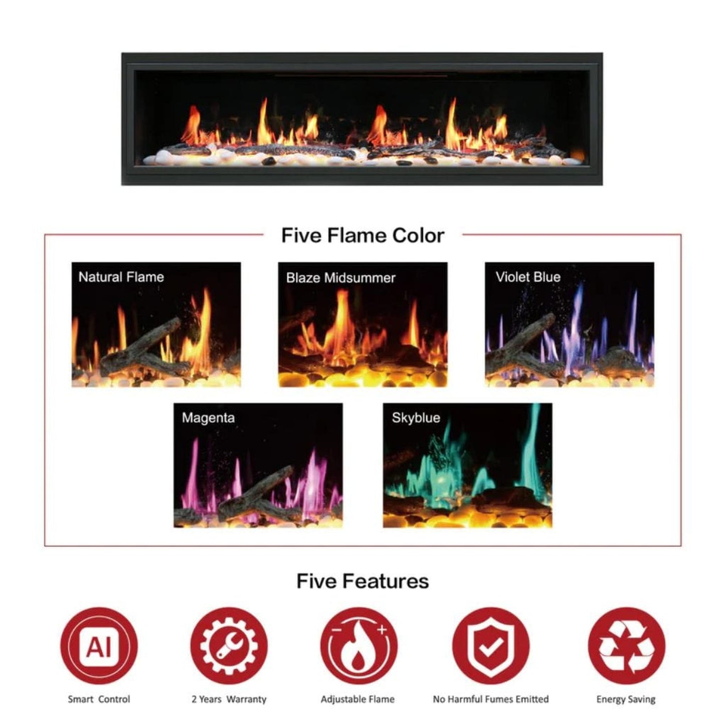 Litedeer Latitude 75" Smart Linear WiFi Enabled Built-In Electric Fireplace