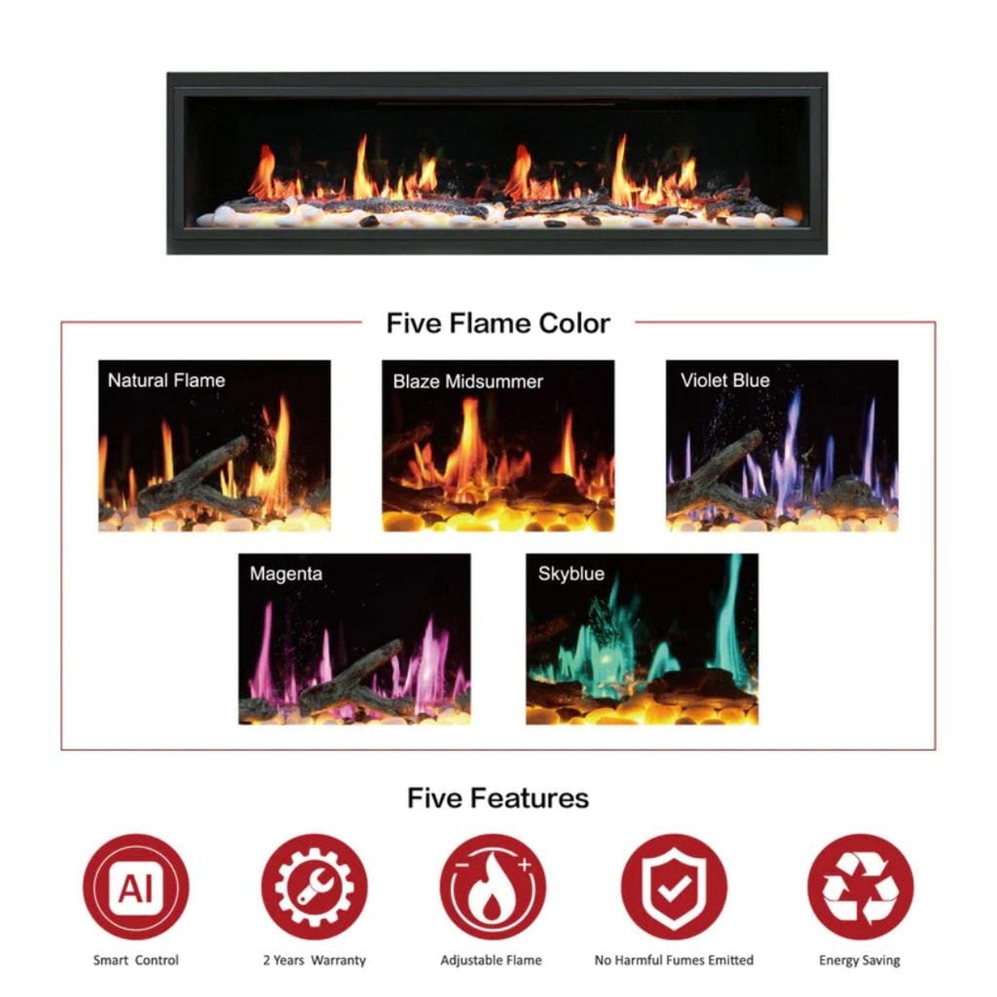 Litedeer Latitude 75" Smart Linear WiFi Enabled Built-In Electric Fireplace