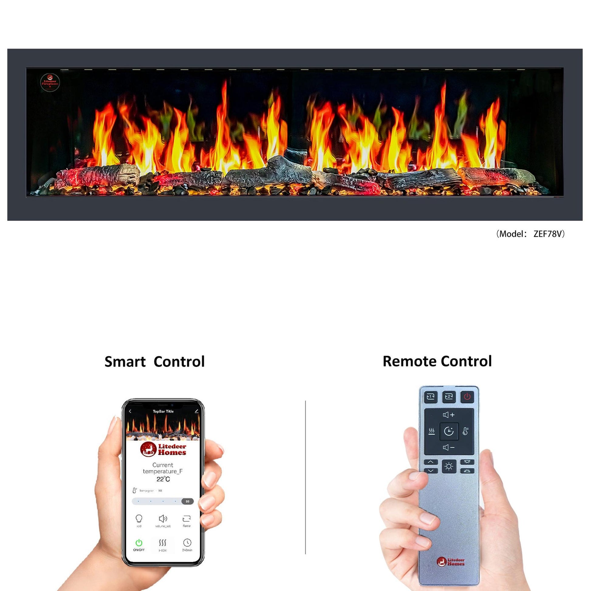 Litedeer Latitude 75" Smart Linear WiFi Enabled Built-In Electric Fireplace