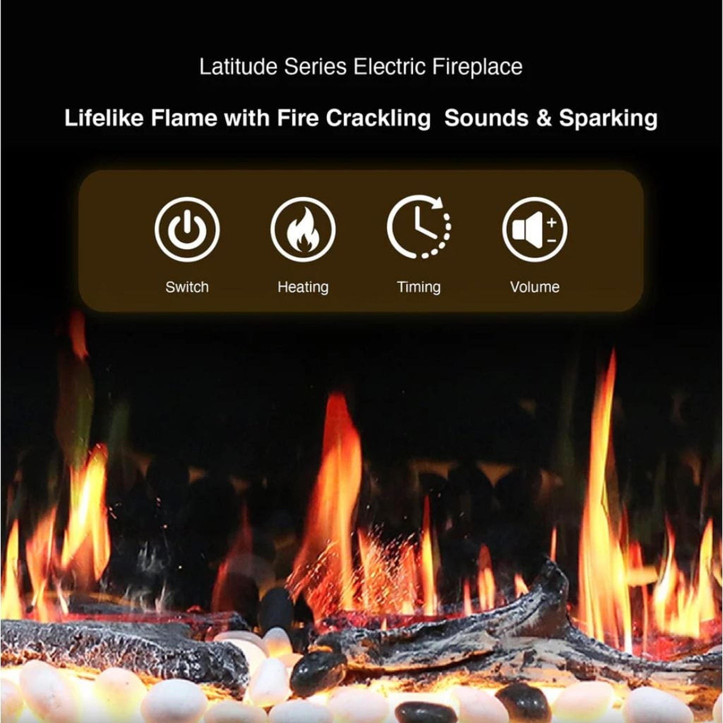 Litedeer Latitude 75" Smart Linear WiFi Enabled Vent-Free Built-In Electric Fireplace With Driftwood Log & River Rock