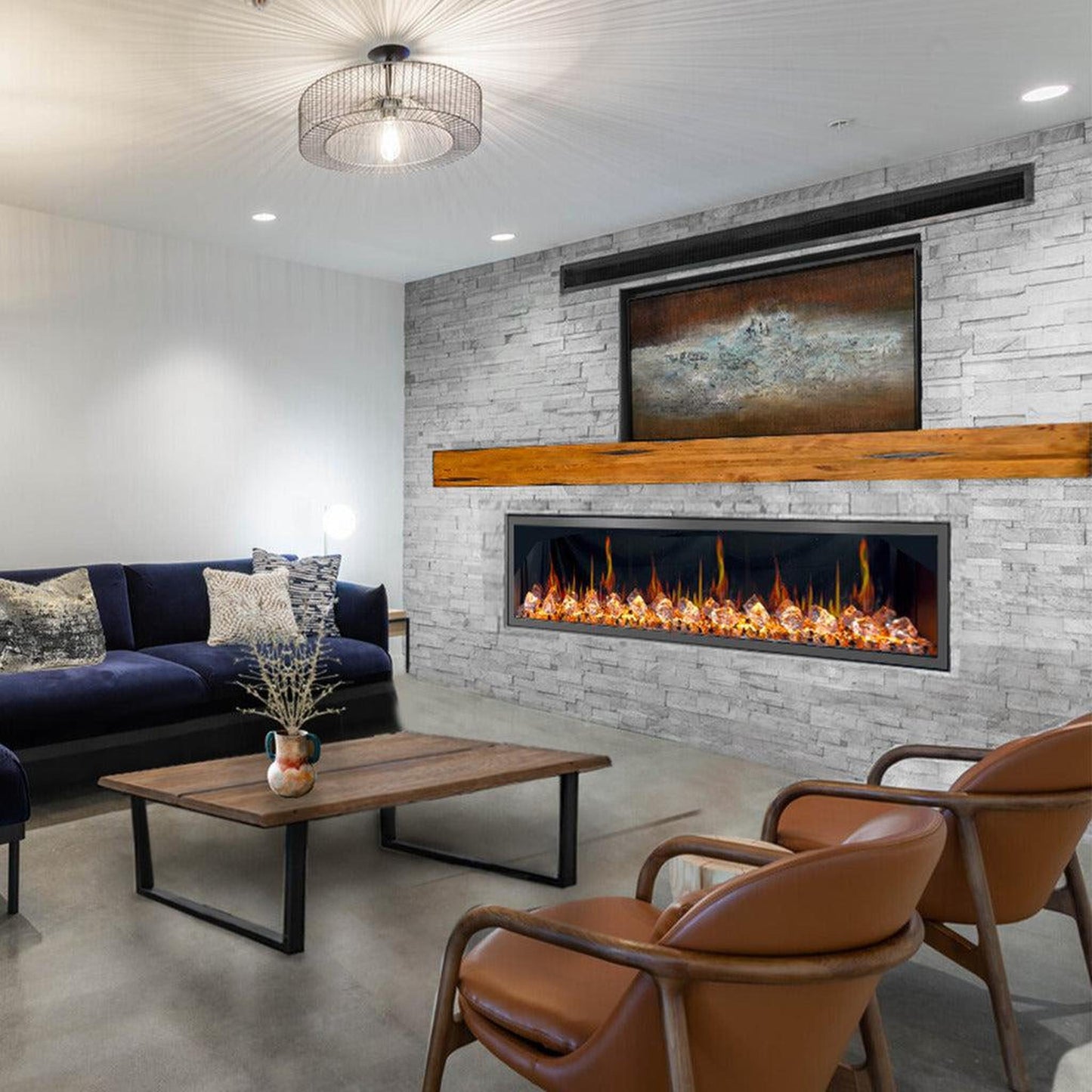 Litedeer Latitude 75" Ultra Slim WiFi Enabled Built-In Electric Fireplace with Acrylic Crushed Ice Rocks