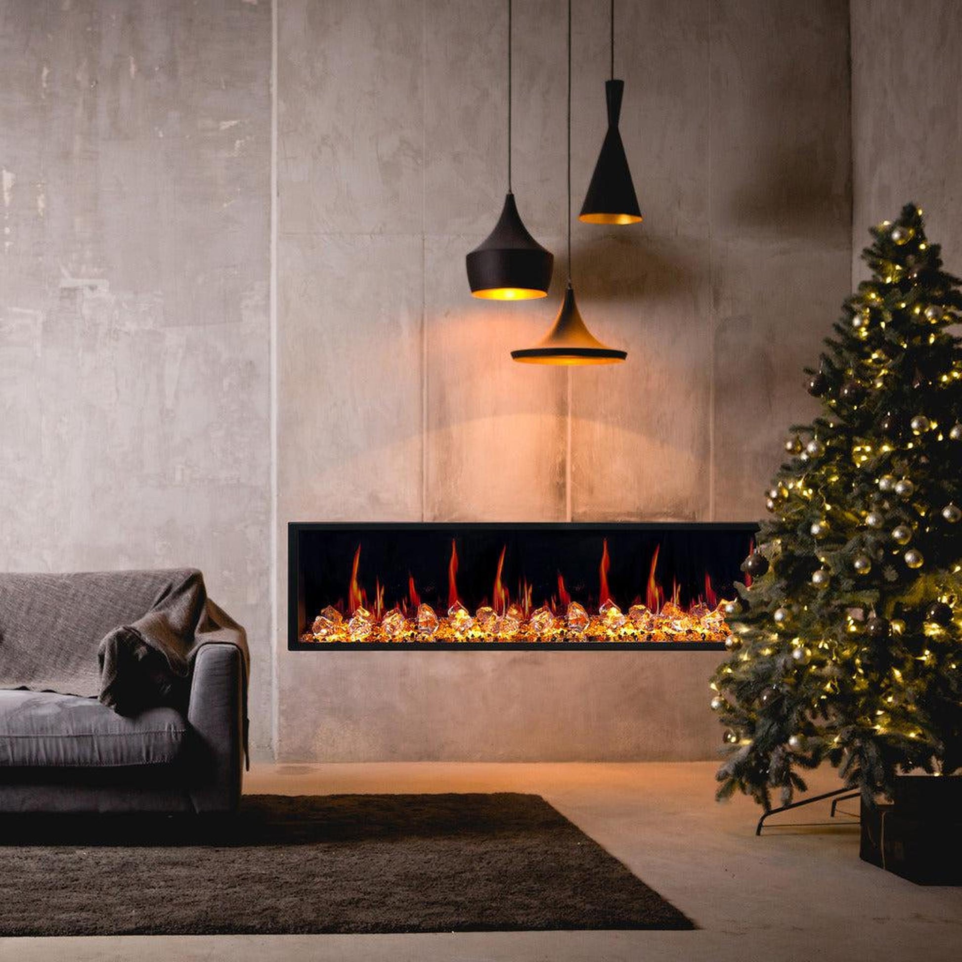 Litedeer Latitude 75" Ultra Slim WiFi Enabled Built-In Electric Fireplace with Acrylic Crushed Ice Rocks
