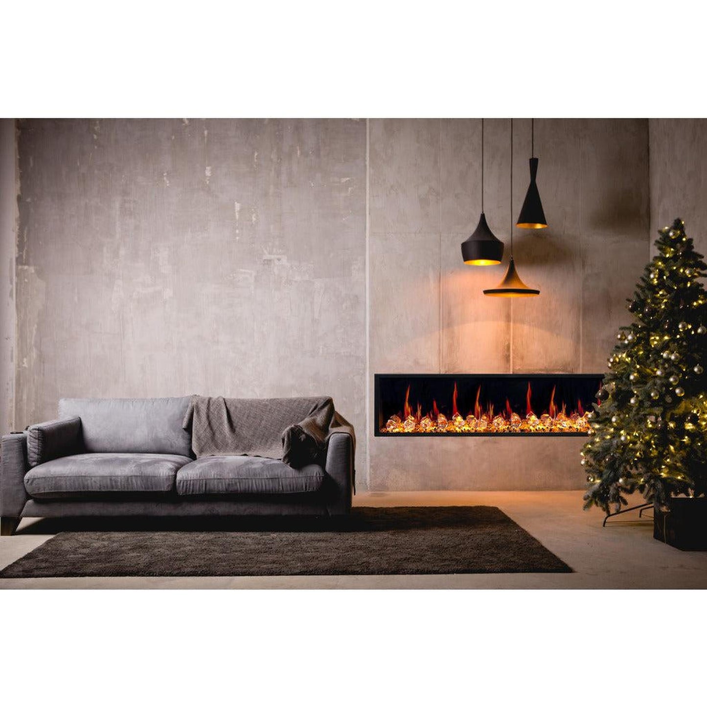 Litedeer Latitude 75" Ultra Slim WiFi Enabled Built-In Electric Fireplace with Reflective Fire Glass