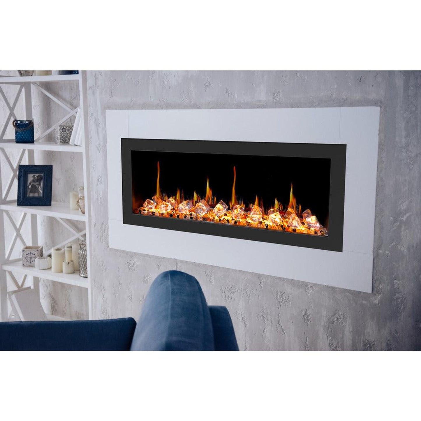 Litedeer Latitude II 48" Seamless Push-In Electric Fireplace with Acrylic Crushed Ice Rocks