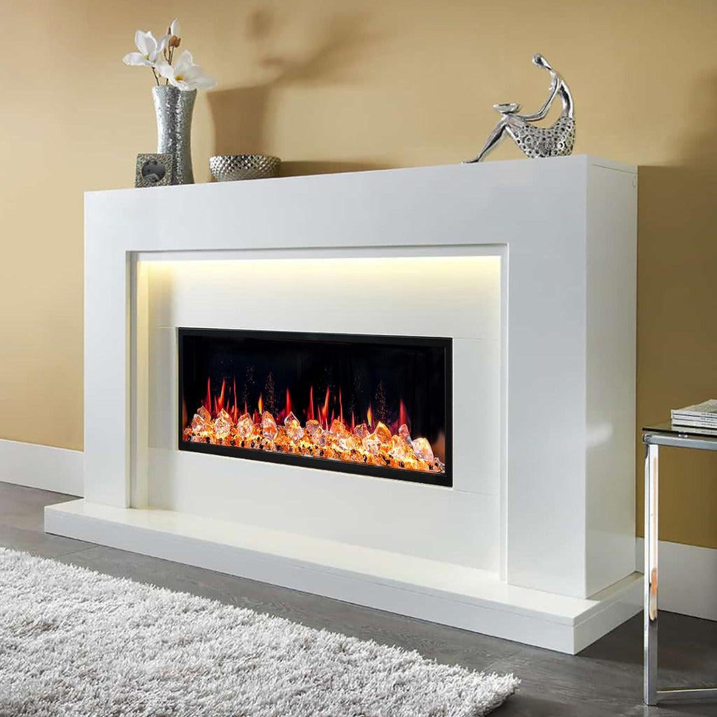 Litedeer Latitude II 48" Seamless Push-In Electric Fireplace with Acrylic Crushed Ice Rocks