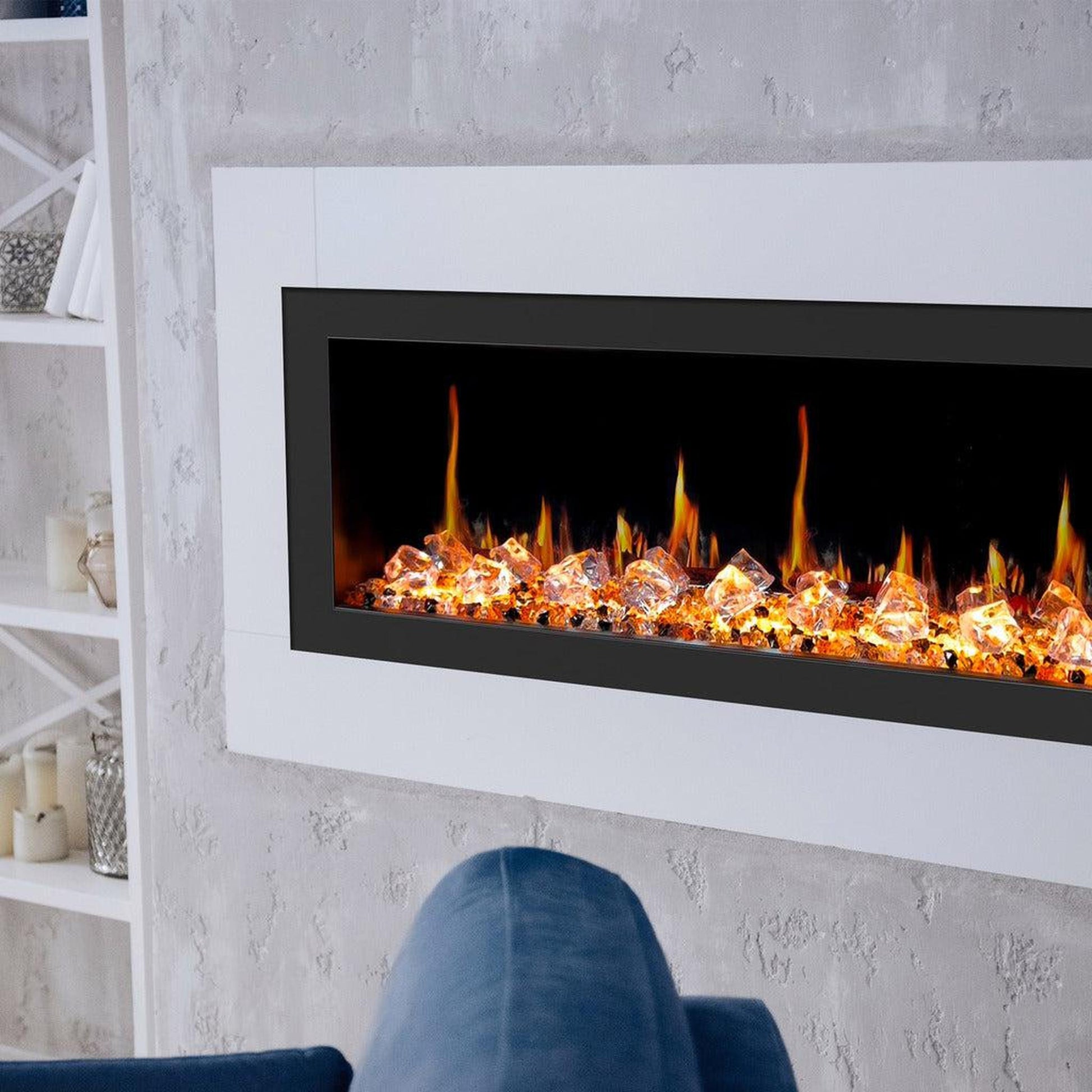 Litedeer Latitude II 48" Seamless Push-In Electric Fireplace with Acrylic Crushed Ice Rocks