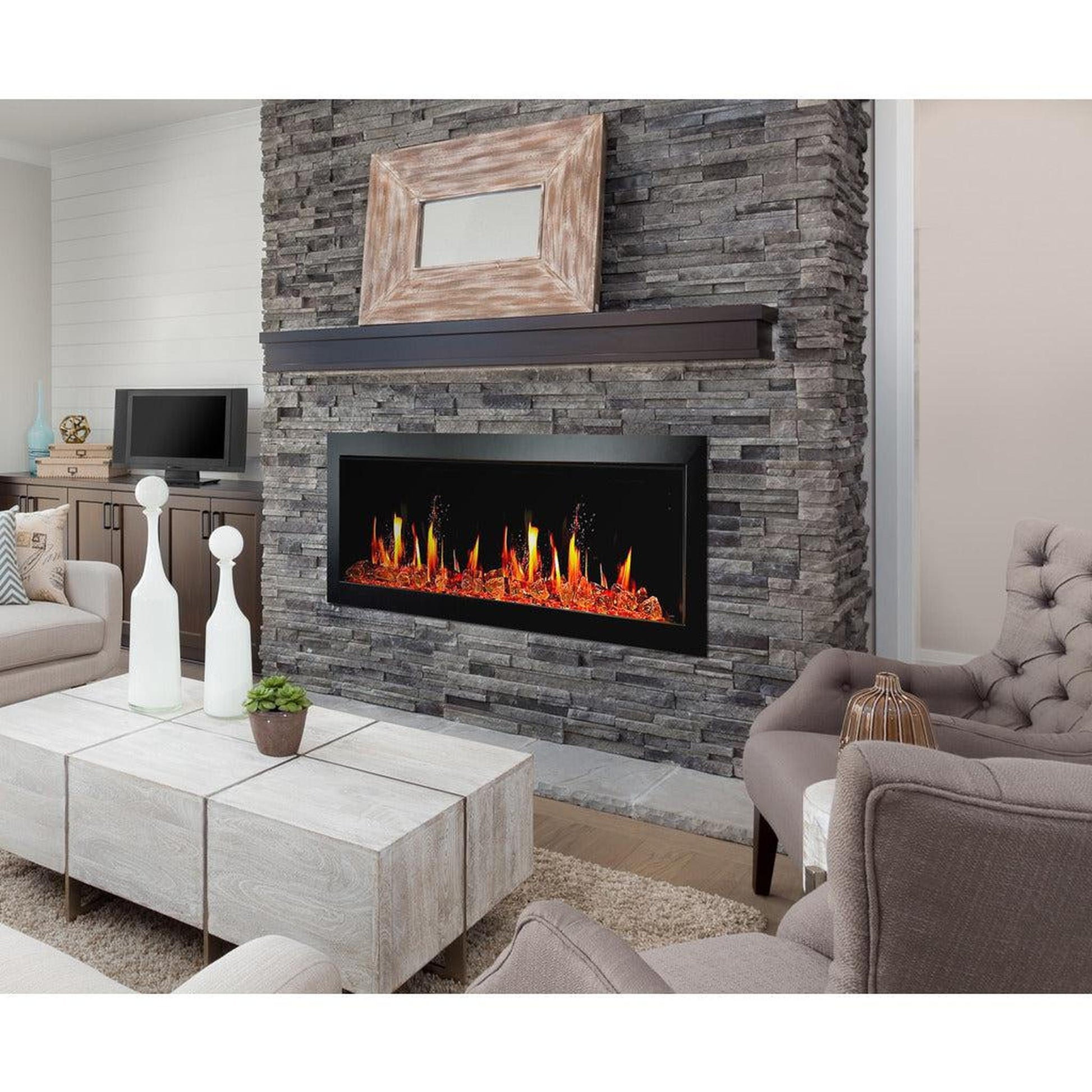 Litedeer Latitude II 48" Seamless Push-In Electric Fireplace with Reflective Fire Glass (Luster Copper)