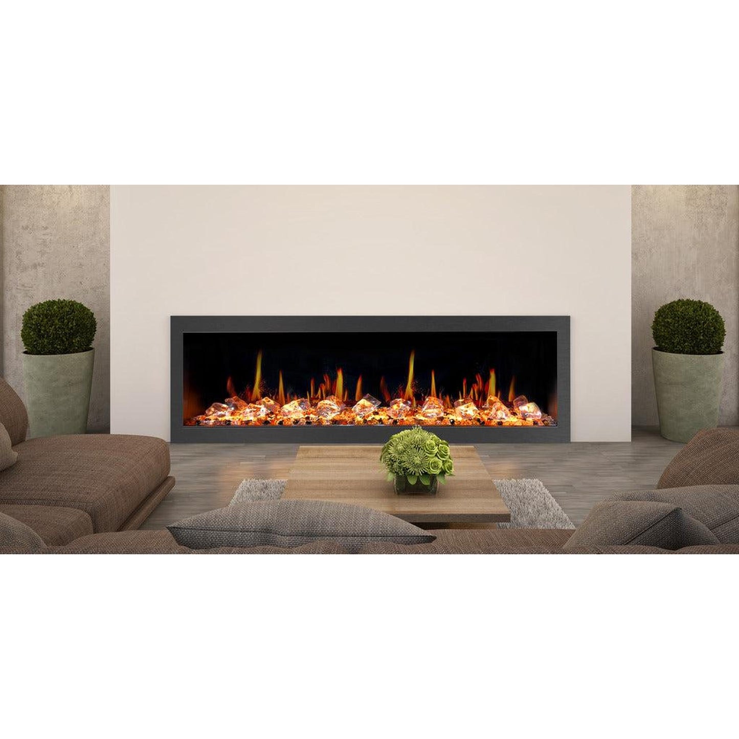 Litedeer Latitude II 58" Seamless Push-In Electric Fireplace with Acrylic Crushed Ice Rocks