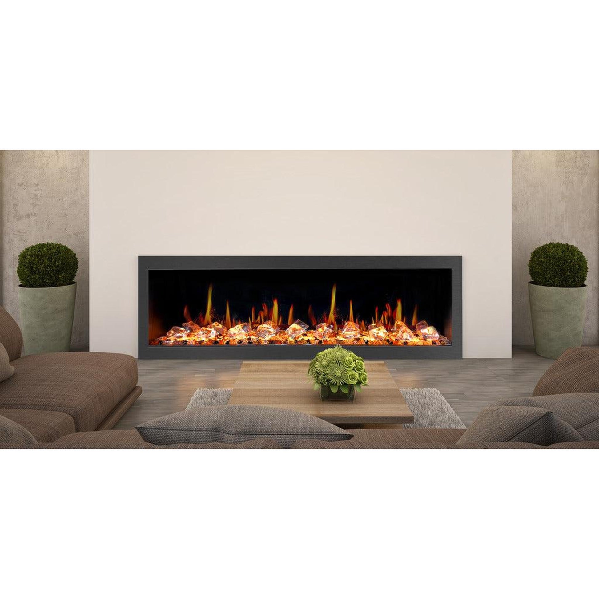 Litedeer Latitude II 58" Seamless Push-In Electric Fireplace with Acrylic Crushed Ice Rocks