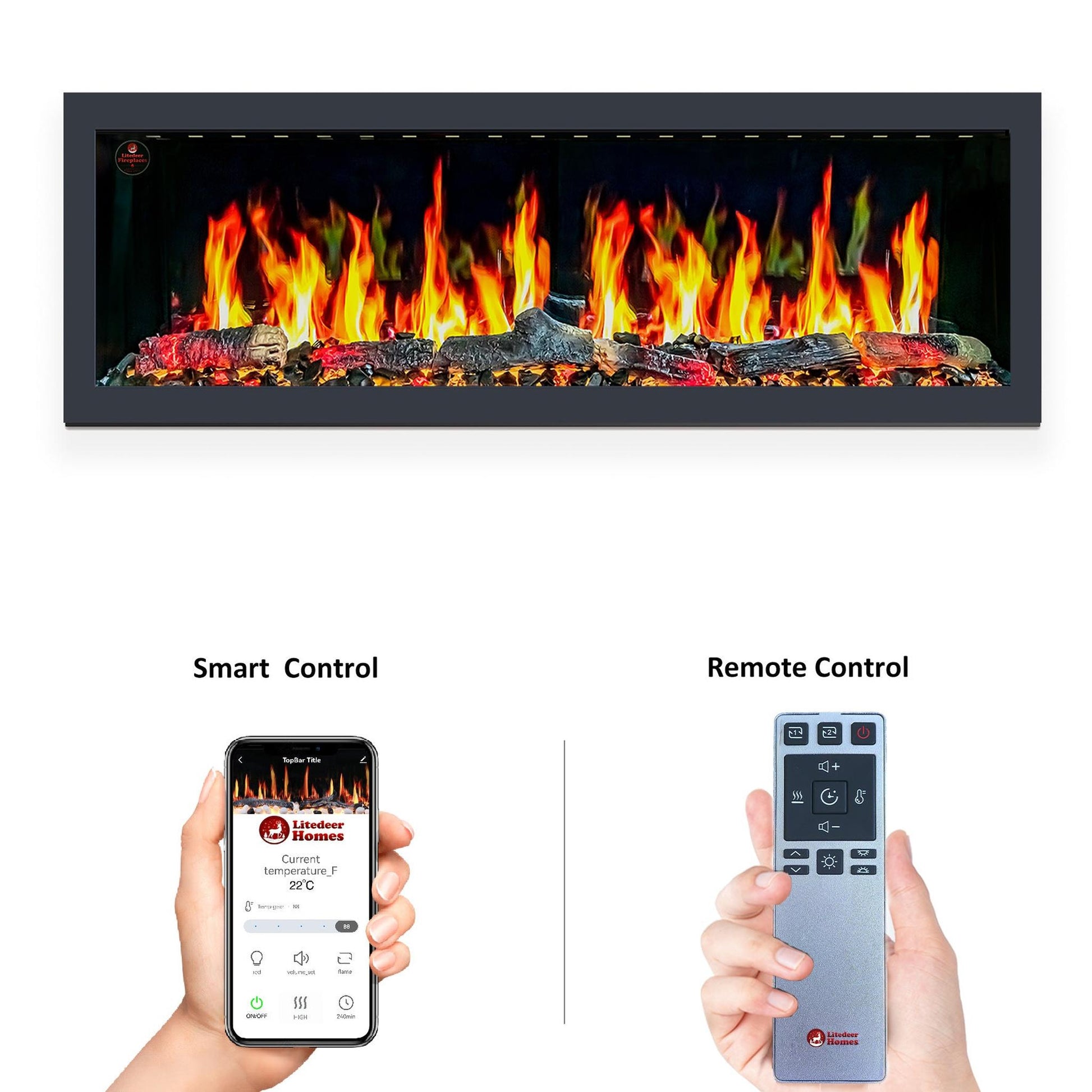 Litedeer Homes Gloria II 58" White Seamless Push-in Wall Mount Electric Fireplace With Crushed Ice Rocks