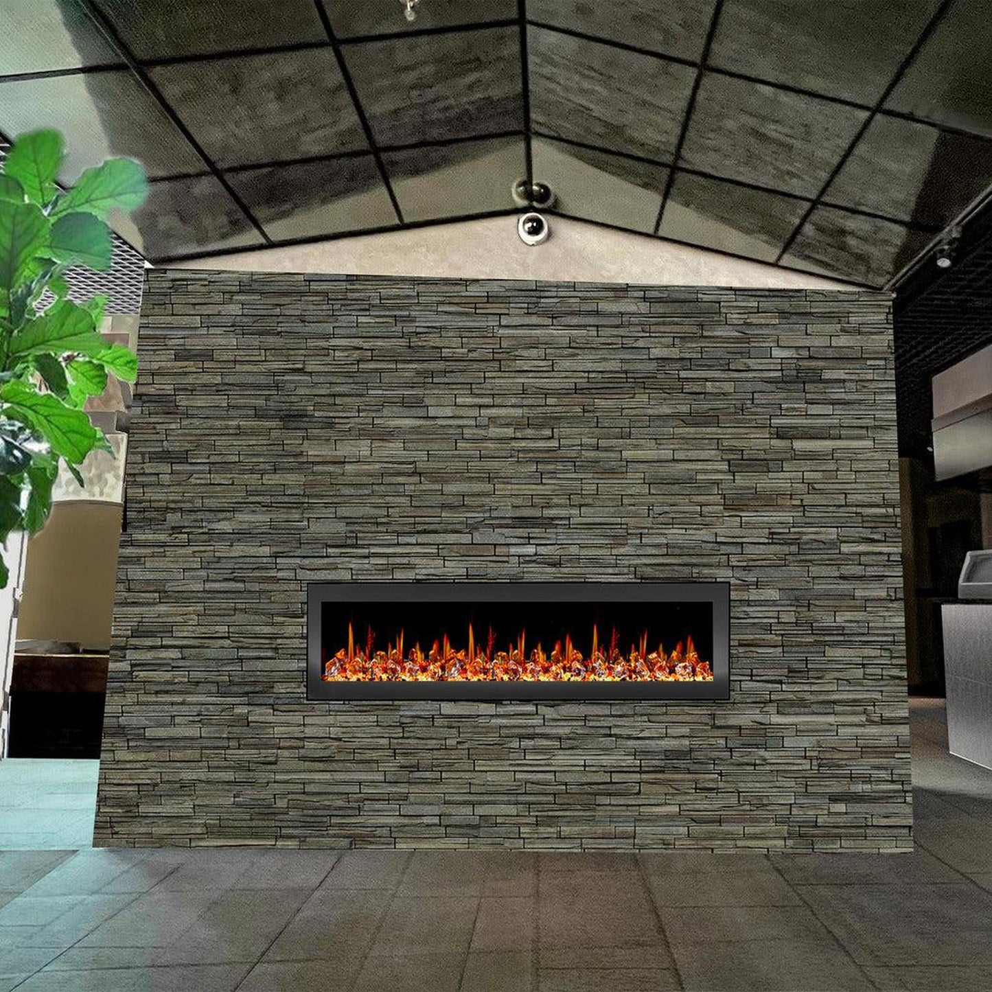 Litedeer Latitude II 68" Seamless Push-In Electric Fireplace with Acrylic Crushed Ice Rocks