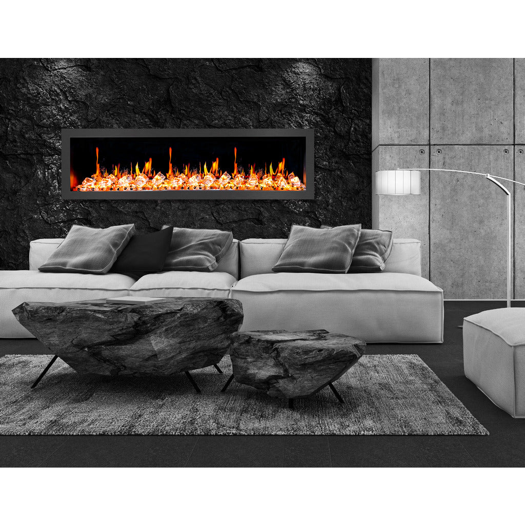 Litedeer Latitude II 68" Vent-Free Seamless Push-In Electric Fireplace with Acrylic Crushed Ice Rocks