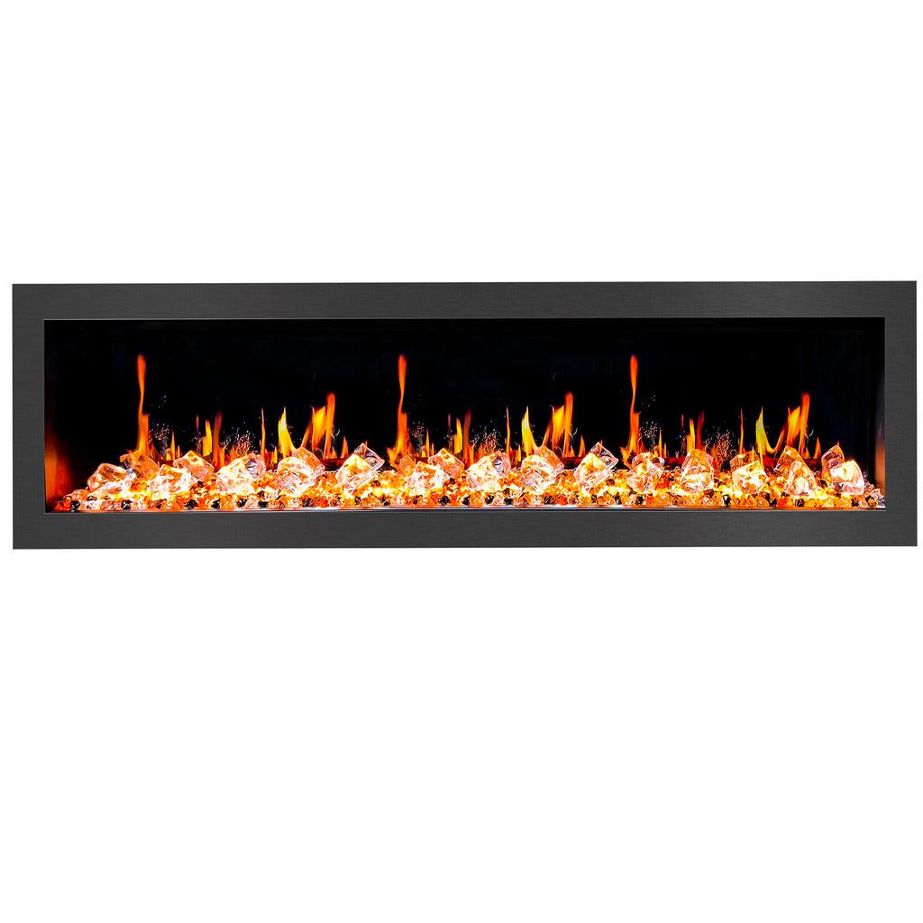 Litedeer Latitude II 68" Vent-Free Seamless Push-In Electric Fireplace with Acrylic Crushed Ice Rocks