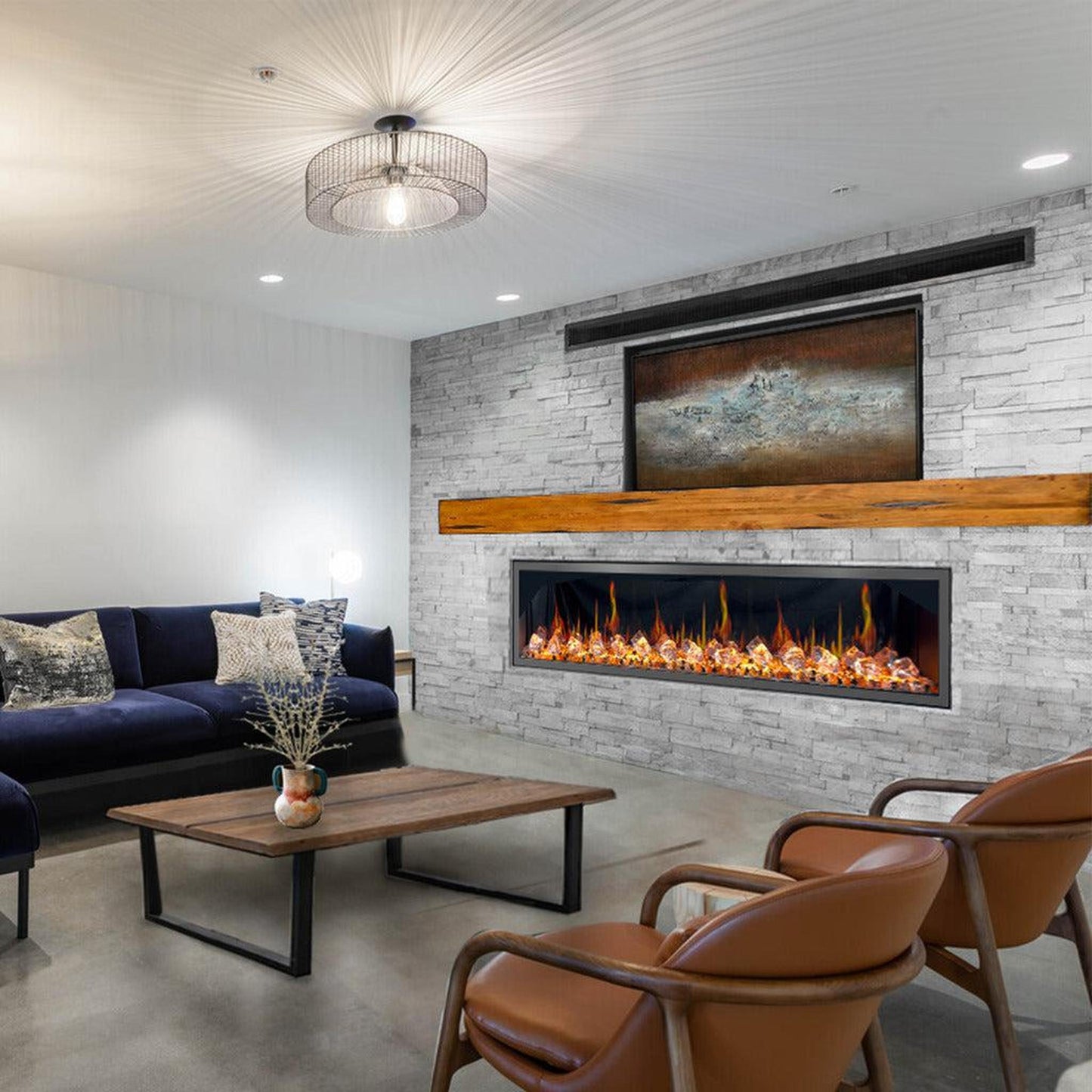 Litedeer Latitude II 78" Seamless Push-In Electric Fireplace with Acrylic Crushed Ice Rocks