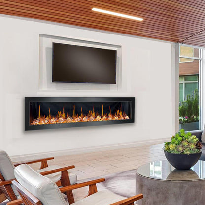 Litedeer Latitude II 78" Seamless Push-In Electric Fireplace with Acrylic Crushed Ice Rocks