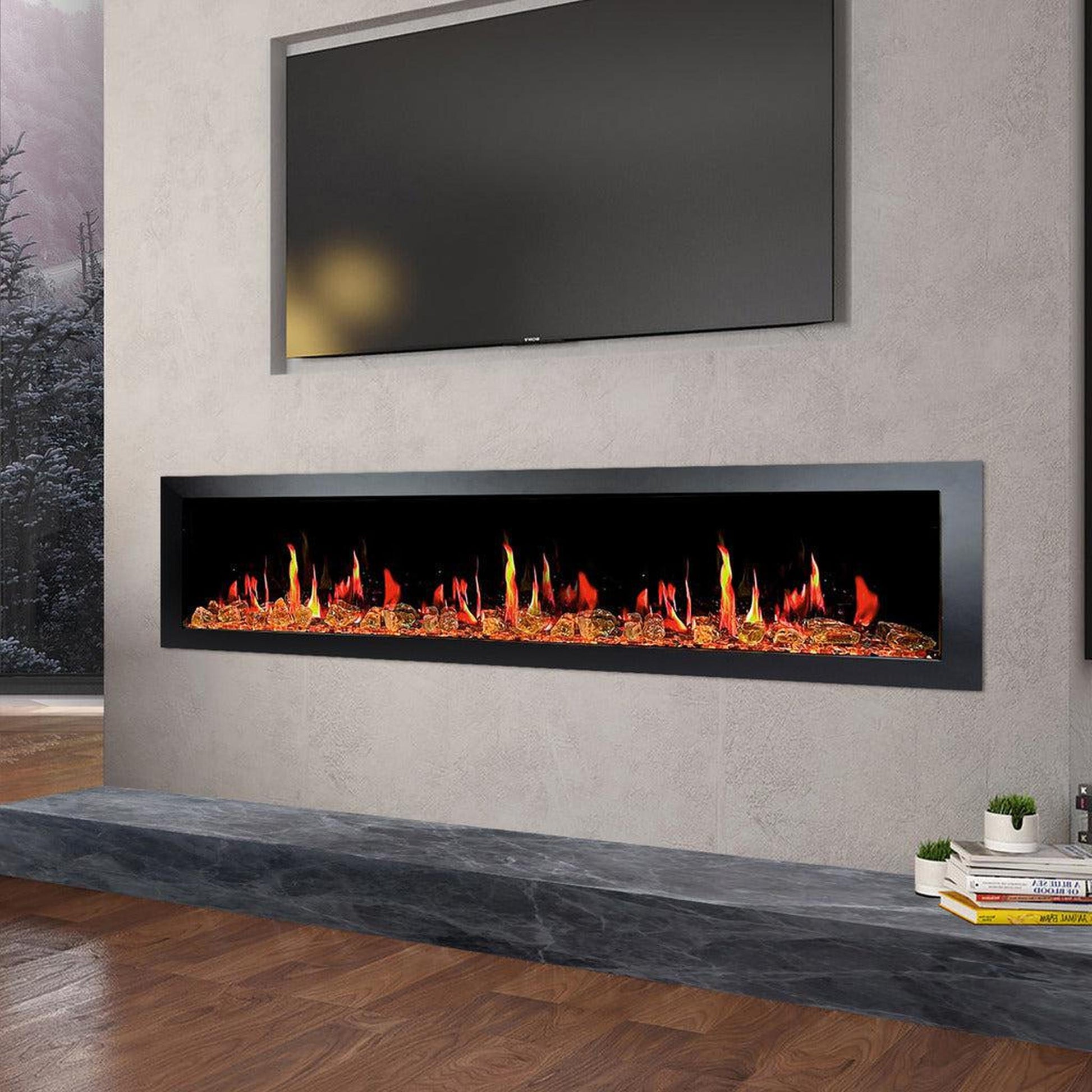 Litedeer Latitude II 78" Seamless Push-In Electric Fireplace with Reflective Fire Glass (Luster Copper)