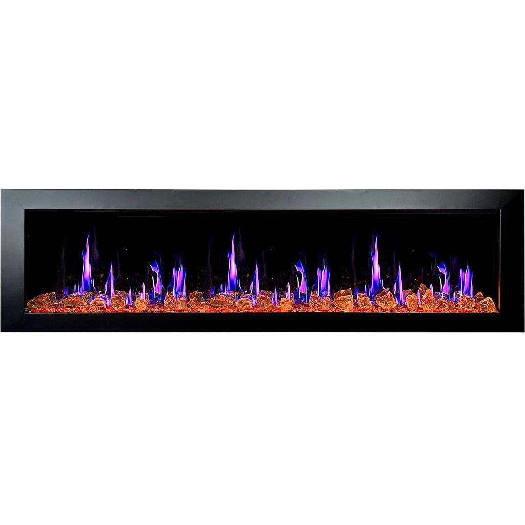 Litedeer Latitude II 78" Vent-Free Seamless Push-In Electric Fireplace with Reflective Fire Glass (Luster Copper)