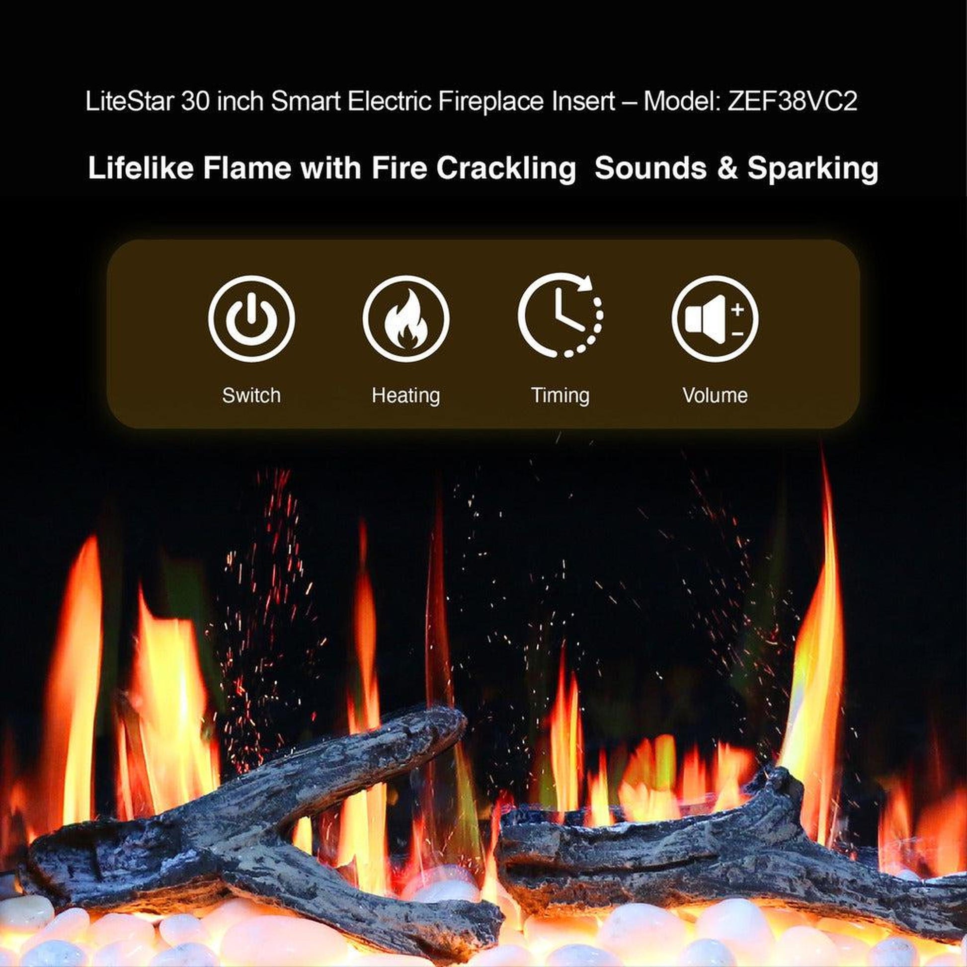 Litedeer LiteStar 30" Smart Electric Fireplace Insert