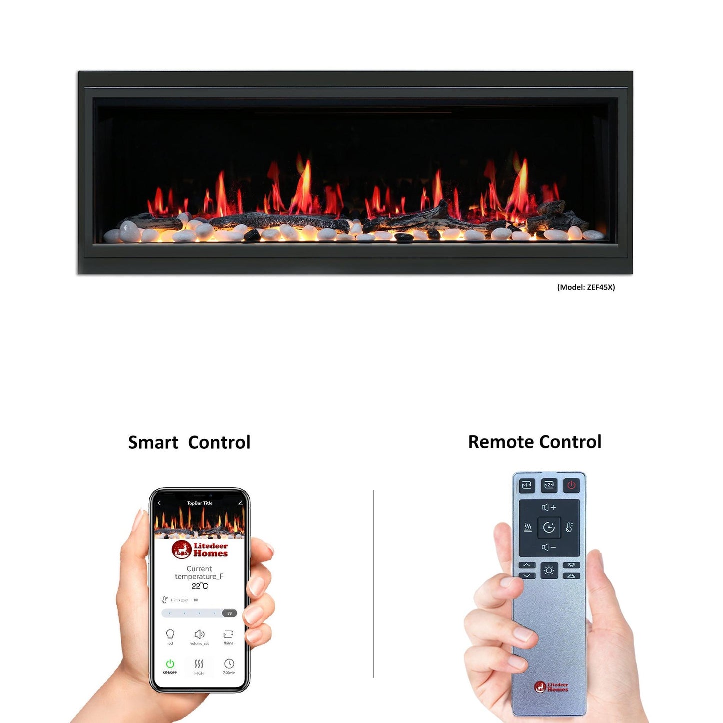 Litedeer Warmcastle 50" 3-Sided Smart WiFi-Enabled Electric Fireplace