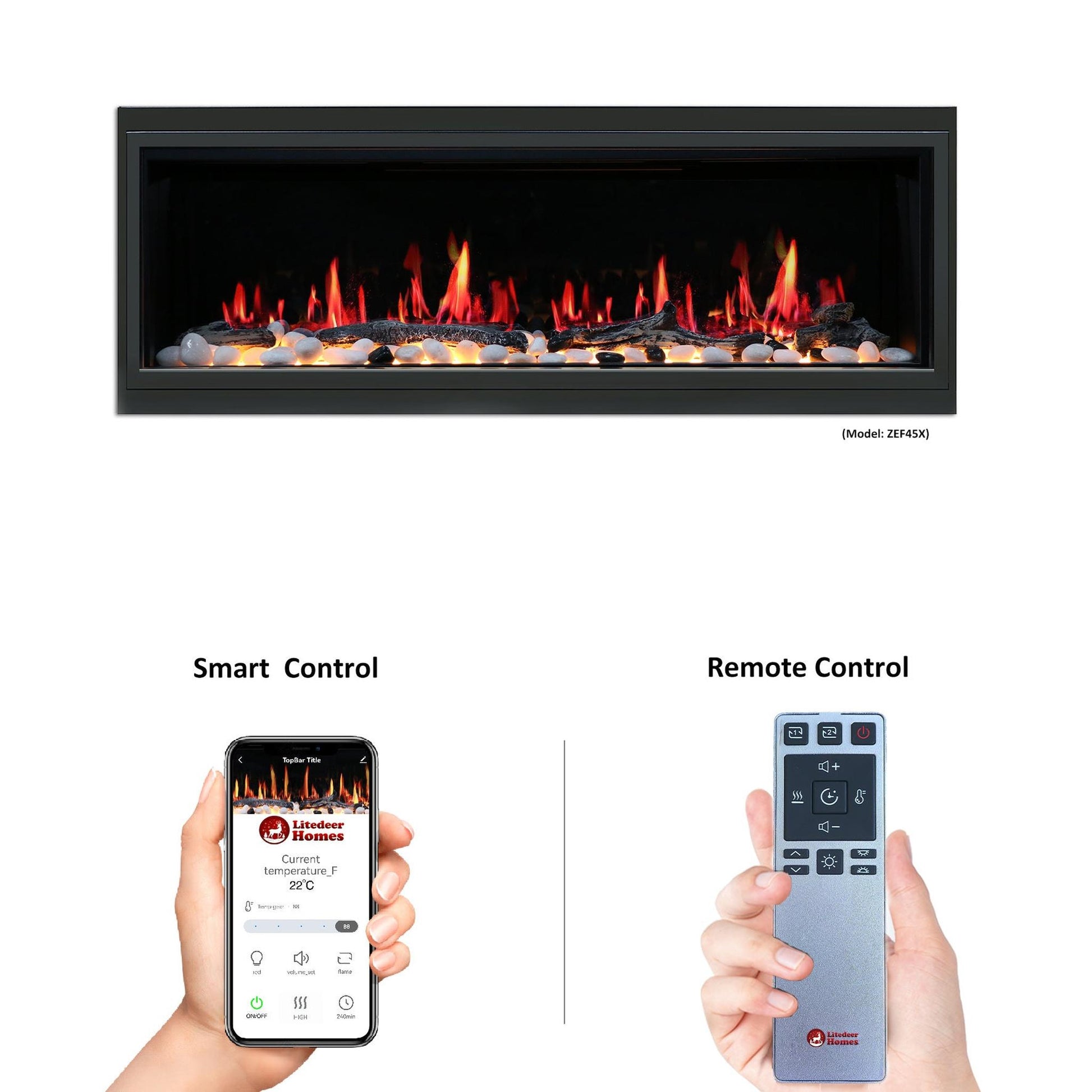 Litedeer Warmcastle 50" 3-Sided Smart WiFi-Enabled Electric Fireplace
