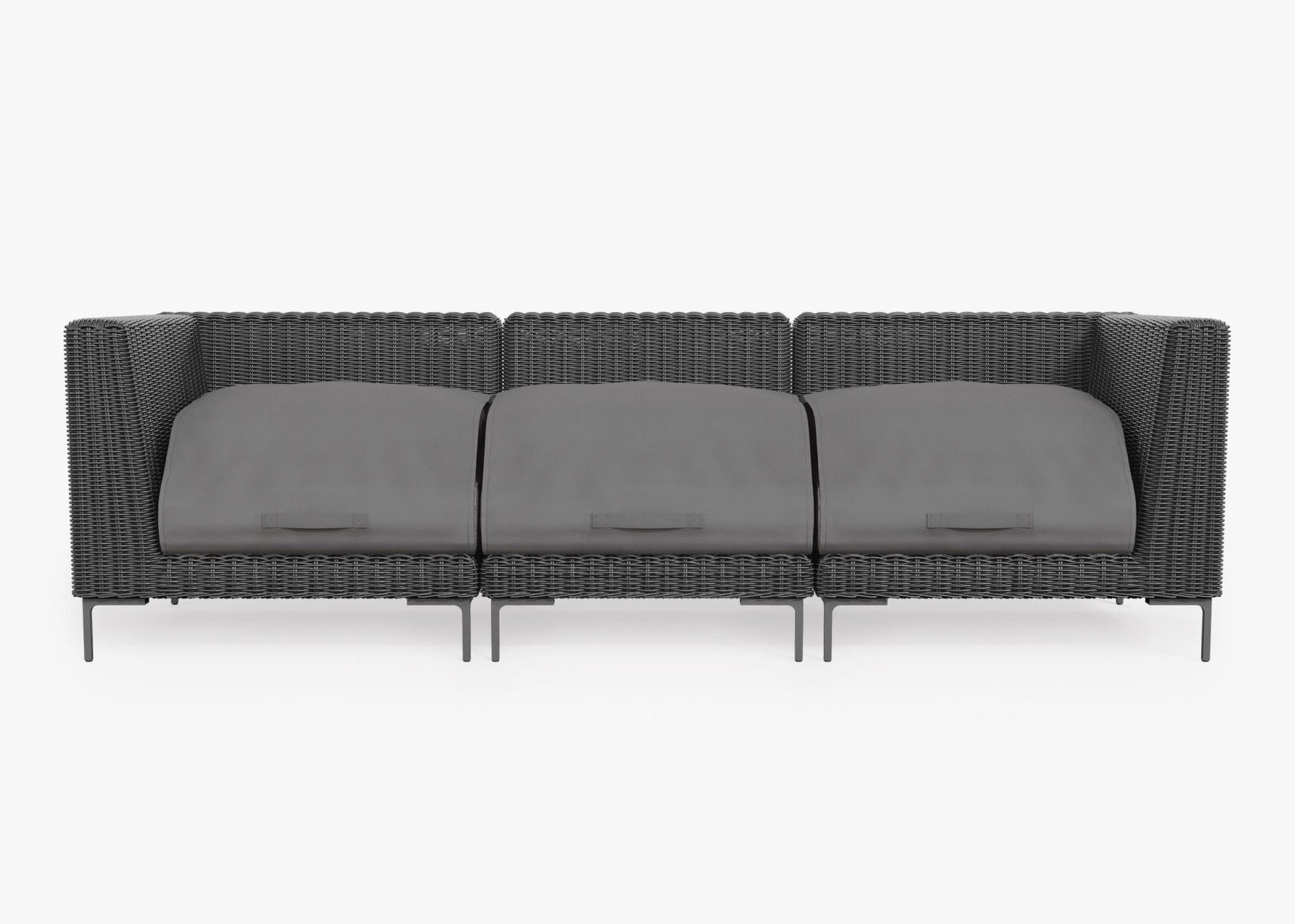Live Outer 103" Black Wicker Outdoor 3-Seat Sofa With Dark Pebble Gray Cushion