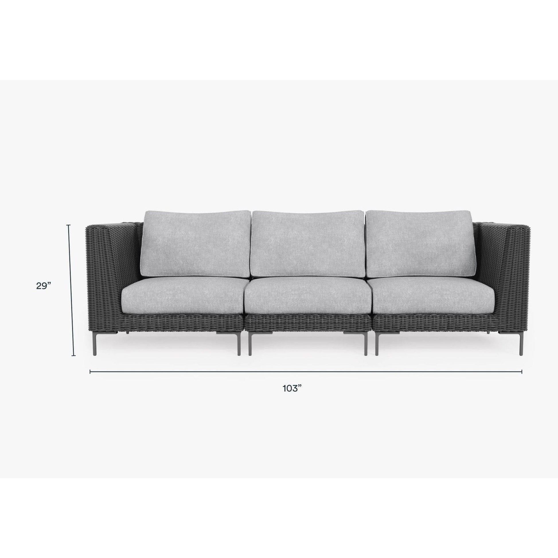 Live Outer 103" Black Wicker Outdoor 3-Seat Sofa With Pacific Fog Gray Cushion