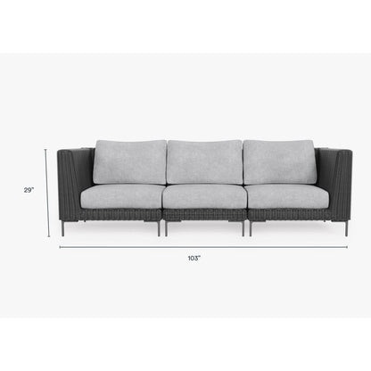 Live Outer 103" Black Wicker Outdoor 3-Seat Sofa With Pacific Fog Gray Cushion