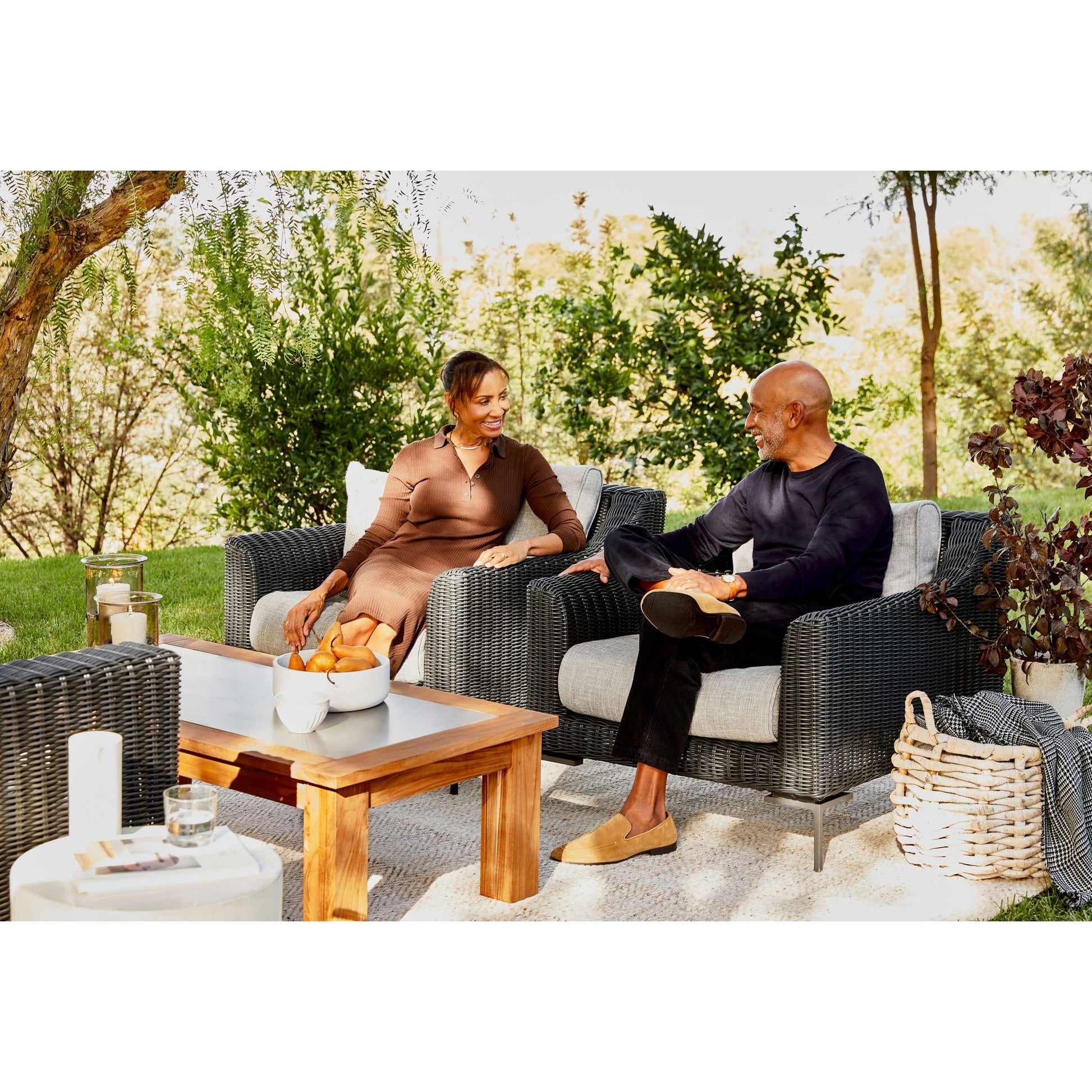 Live Outer 103" Black Wicker Outdoor 3-Seat Sofa With Pacific Fog Gray Cushion