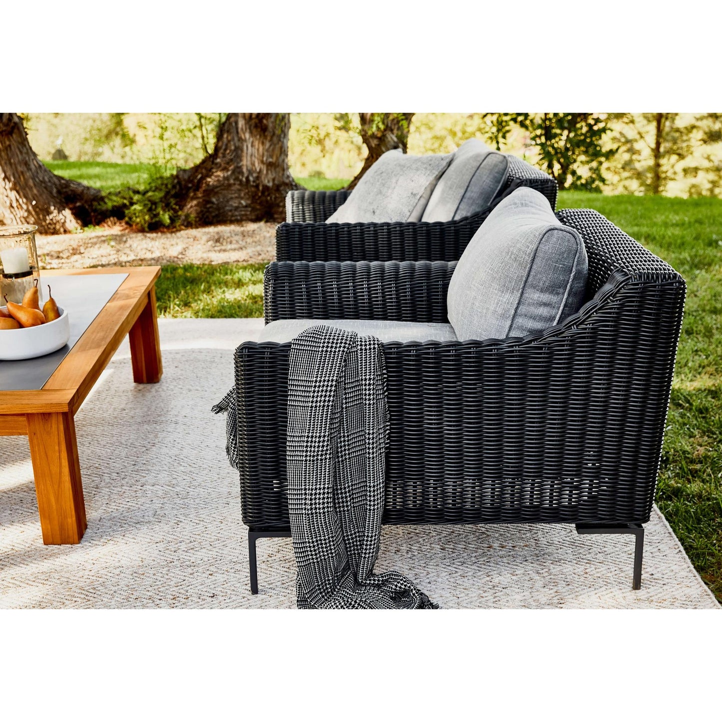 Live Outer 103" Black Wicker Outdoor 3-Seat Sofa With Pacific Fog Gray Cushion