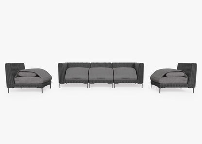 Live Outer 103" Black Wicker Outdoor Sofa With Armless Chairs & Dark Pebble Gray Cushion (5-Seat)