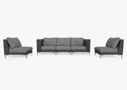 Live Outer 103" Black Wicker Outdoor Sofa With Armless Chairs & Dark Pebble Gray Cushion (5-Seat)