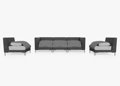 Live Outer 103" Black Wicker Outdoor Sofa With Armless Chairs & Pacific Fog Gray Cushion (5-Seat)