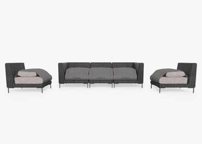 Live Outer 103" Black Wicker Outdoor Sofa With Armless Chairs & Sandstone Gray Cushion (5-Seat)