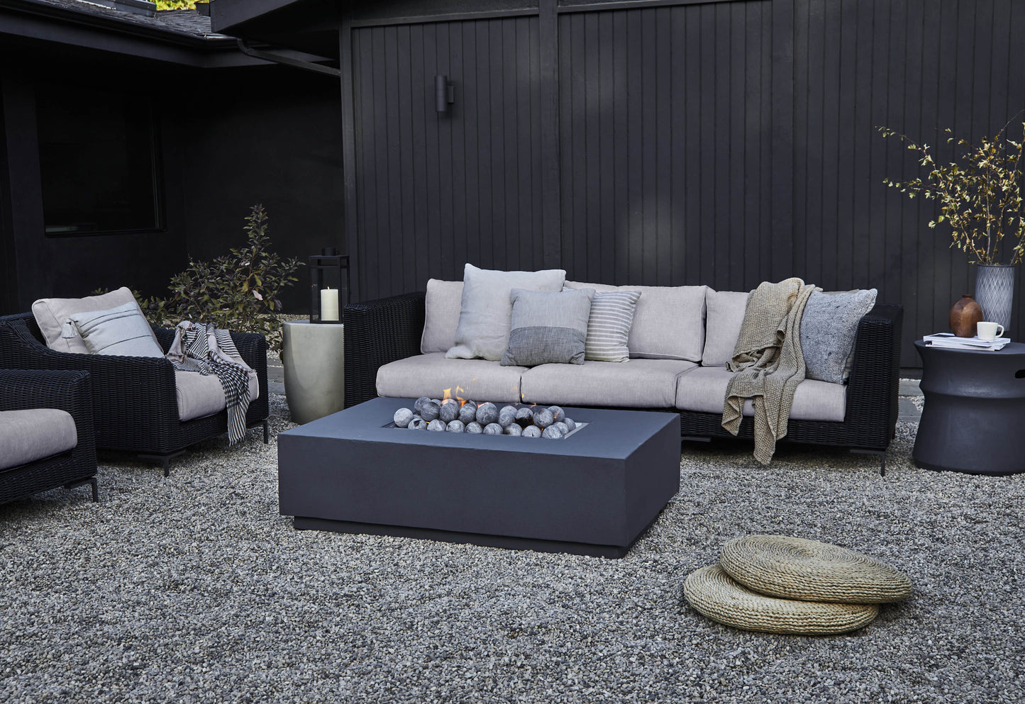 Live Outer 103" Black Wicker Outdoor Sofa With Armless Chairs & Sandstone Gray Cushion (5-Seat)