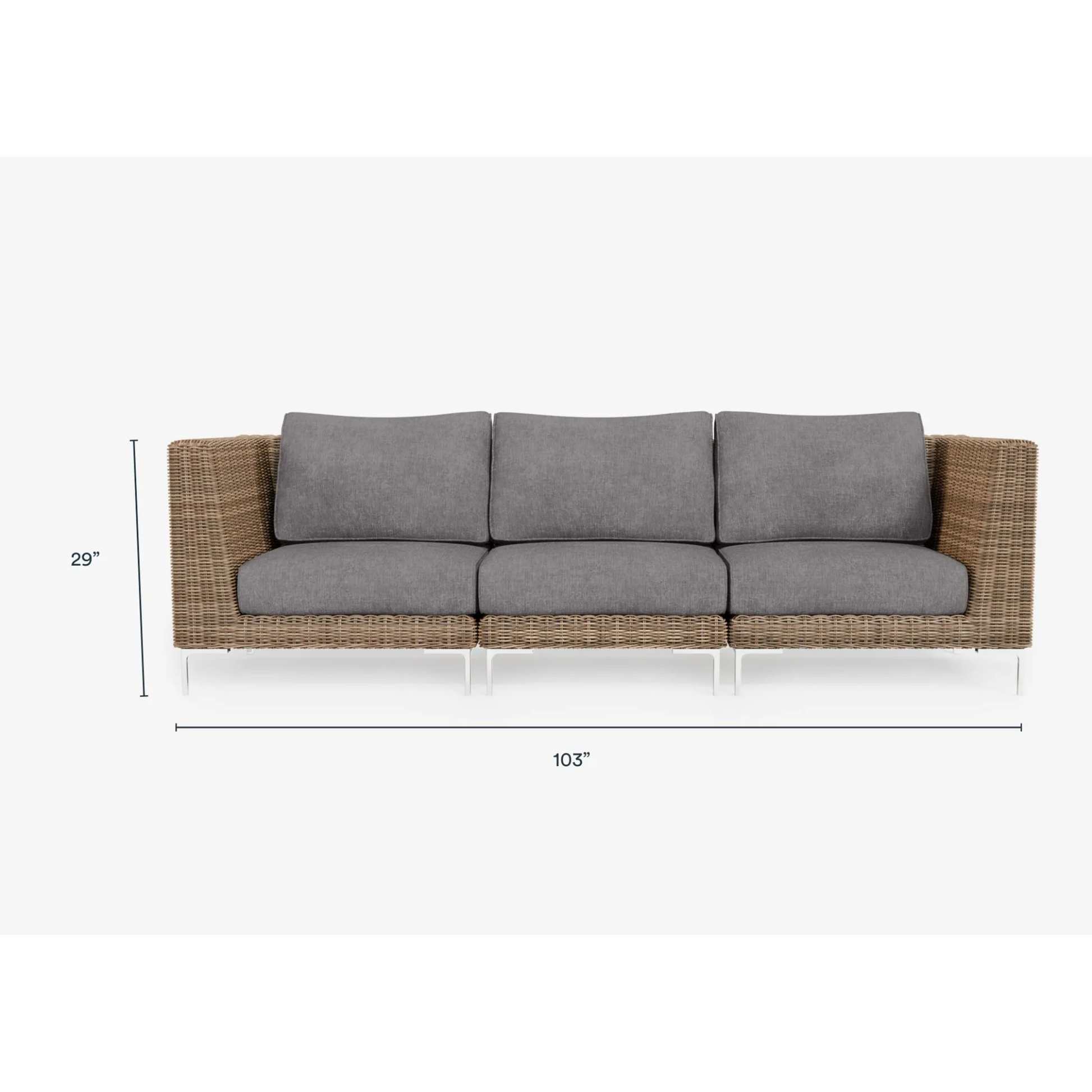 Live Outer 103" Brown Wicker Outdoor 3-Seat Sofa With Dark Pebble Gray Cushion