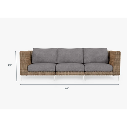 Live Outer 103" Brown Wicker Outdoor 3-Seat Sofa With Dark Pebble Gray Cushion