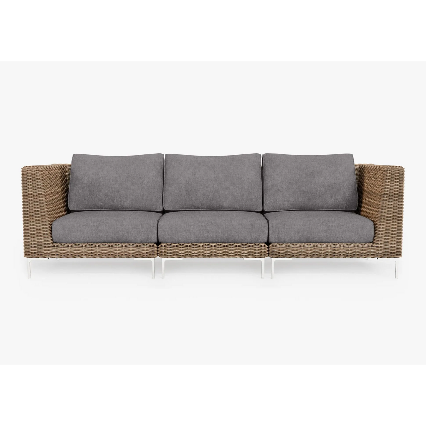 Live Outer 103" Brown Wicker Outdoor 3-Seat Sofa With Dark Pebble Gray Cushion