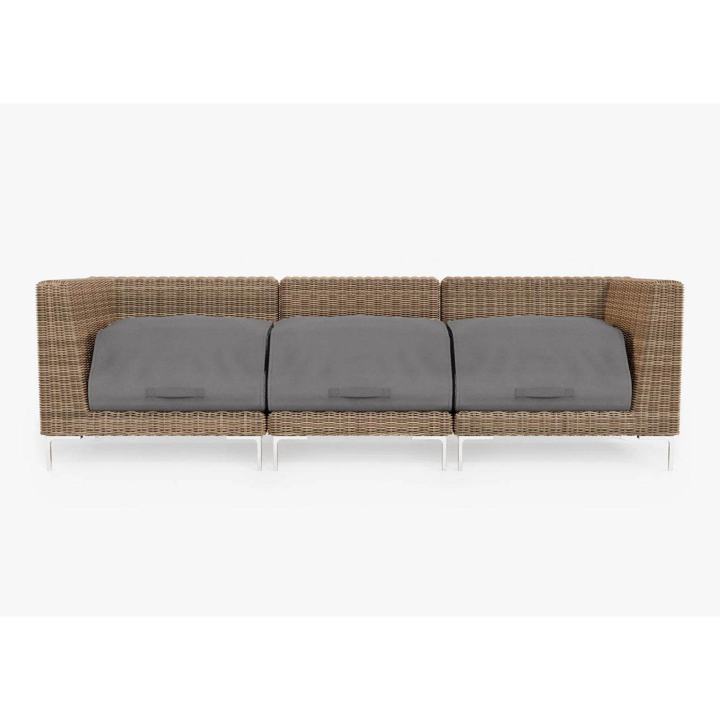Live Outer 103" Brown Wicker Outdoor 3-Seat Sofa With Deep Sea Navy Cushion