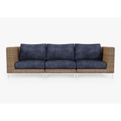 Live Outer 103" Brown Wicker Outdoor 3-Seat Sofa With Deep Sea Navy Cushion