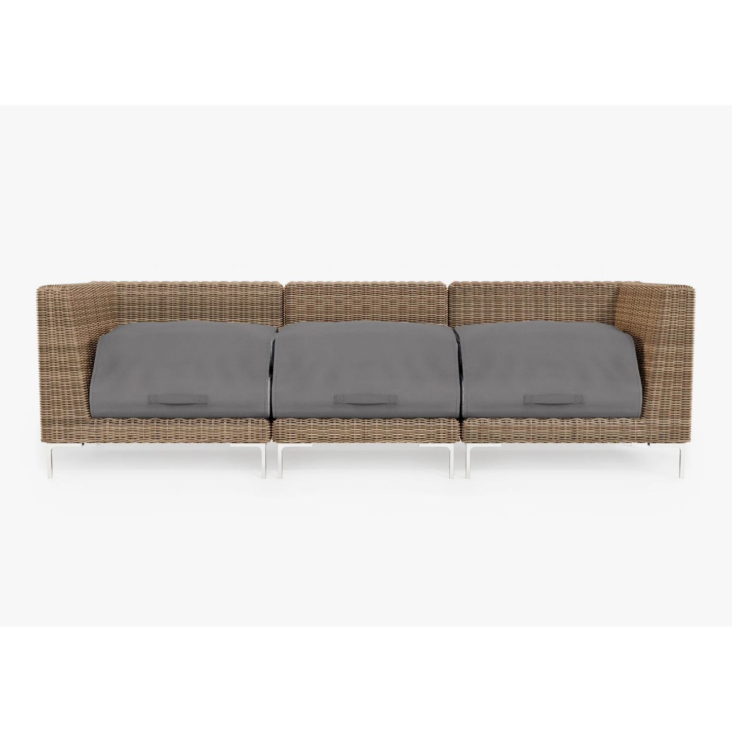 Live Outer 103" Brown Wicker Outdoor 3-Seat Sofa With Pacific Fog Gray Cushion