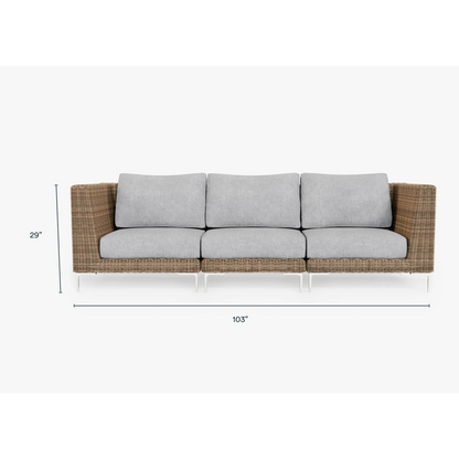 Live Outer 103" Brown Wicker Outdoor 3-Seat Sofa With Pacific Fog Gray Cushion