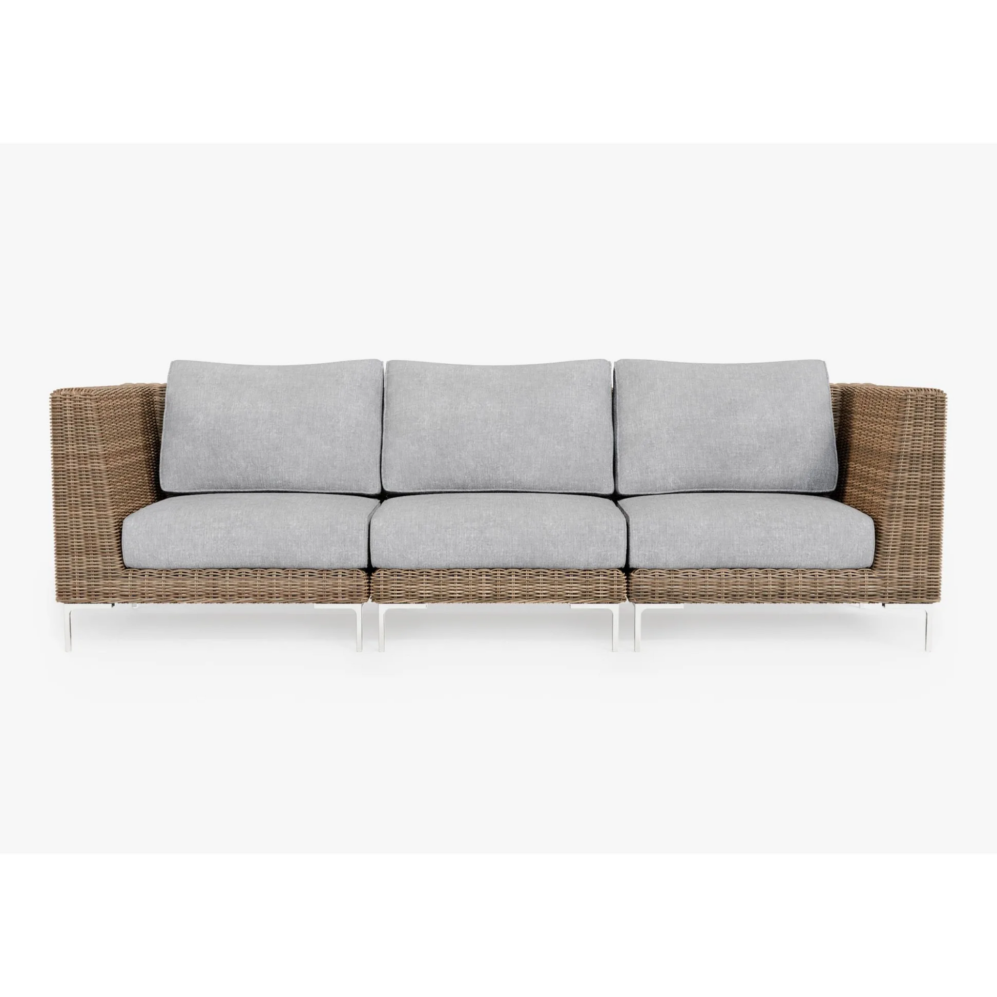 Live Outer 103" Brown Wicker Outdoor 3-Seat Sofa With Pacific Fog Gray Cushion