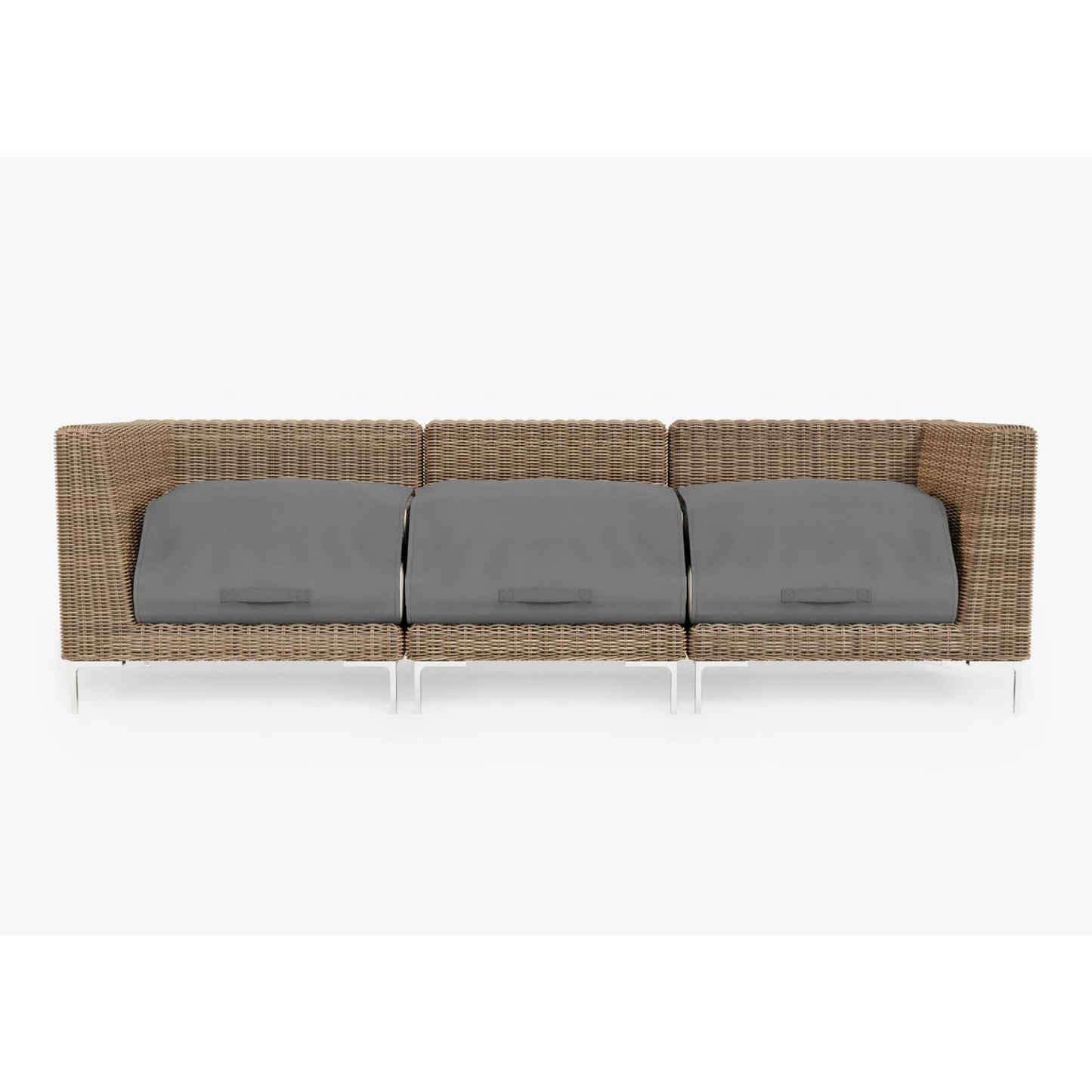 Live Outer 103" Brown Wicker Outdoor 3-Seat Sofa With Palisades Cream Cushion