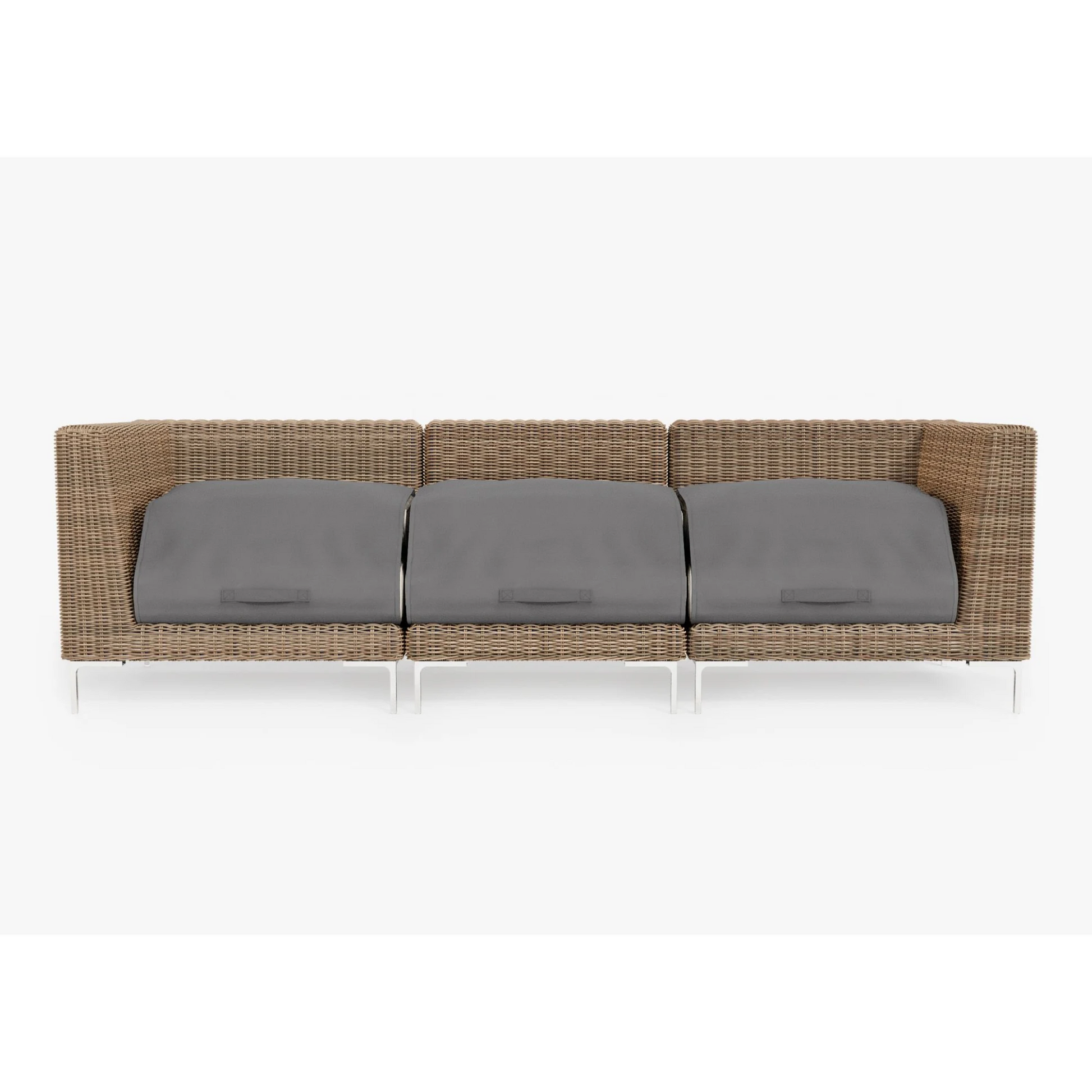 Live Outer 103" Brown Wicker Outdoor 3-Seat Sofa With Palisades Cream Cushion