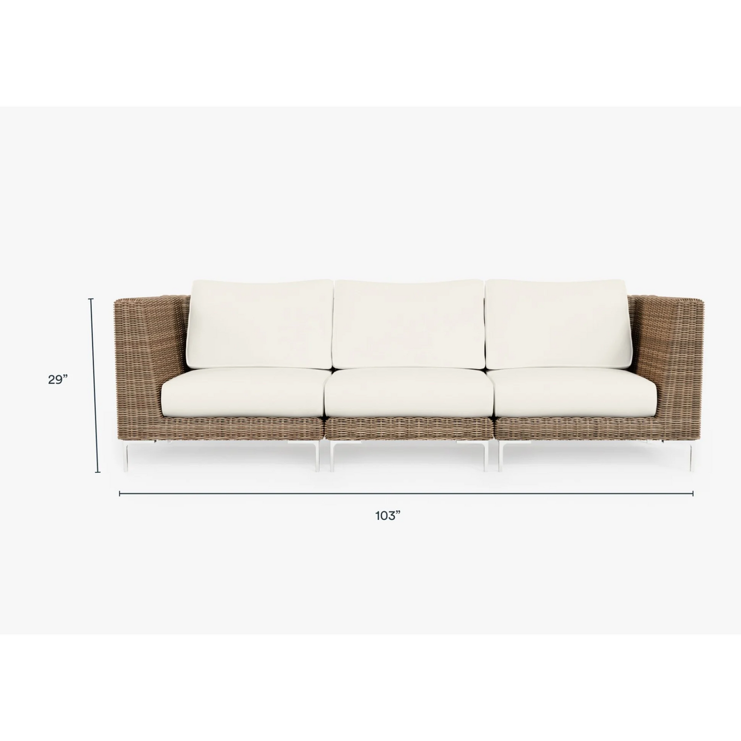 Live Outer 103" Brown Wicker Outdoor 3-Seat Sofa With Palisades Cream Cushion