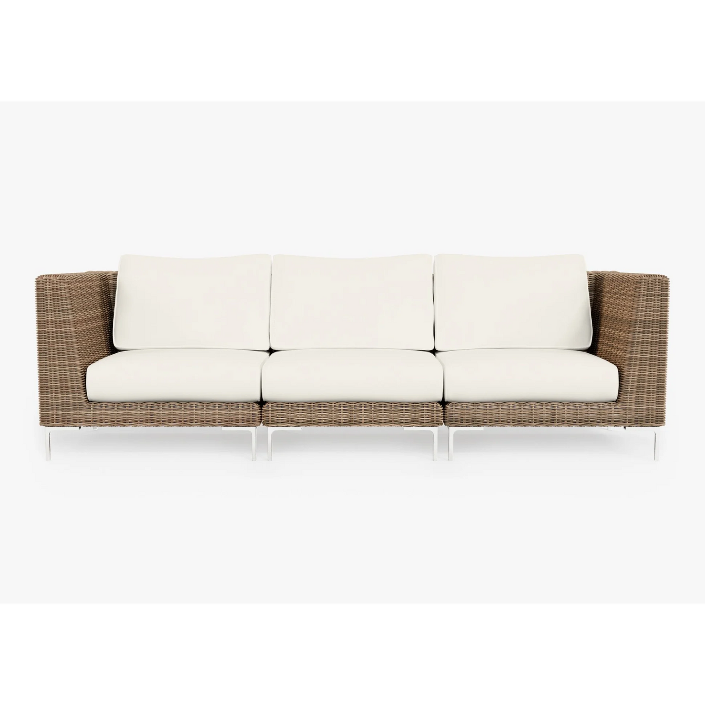 Live Outer 103" Brown Wicker Outdoor 3-Seat Sofa With Palisades Cream Cushion