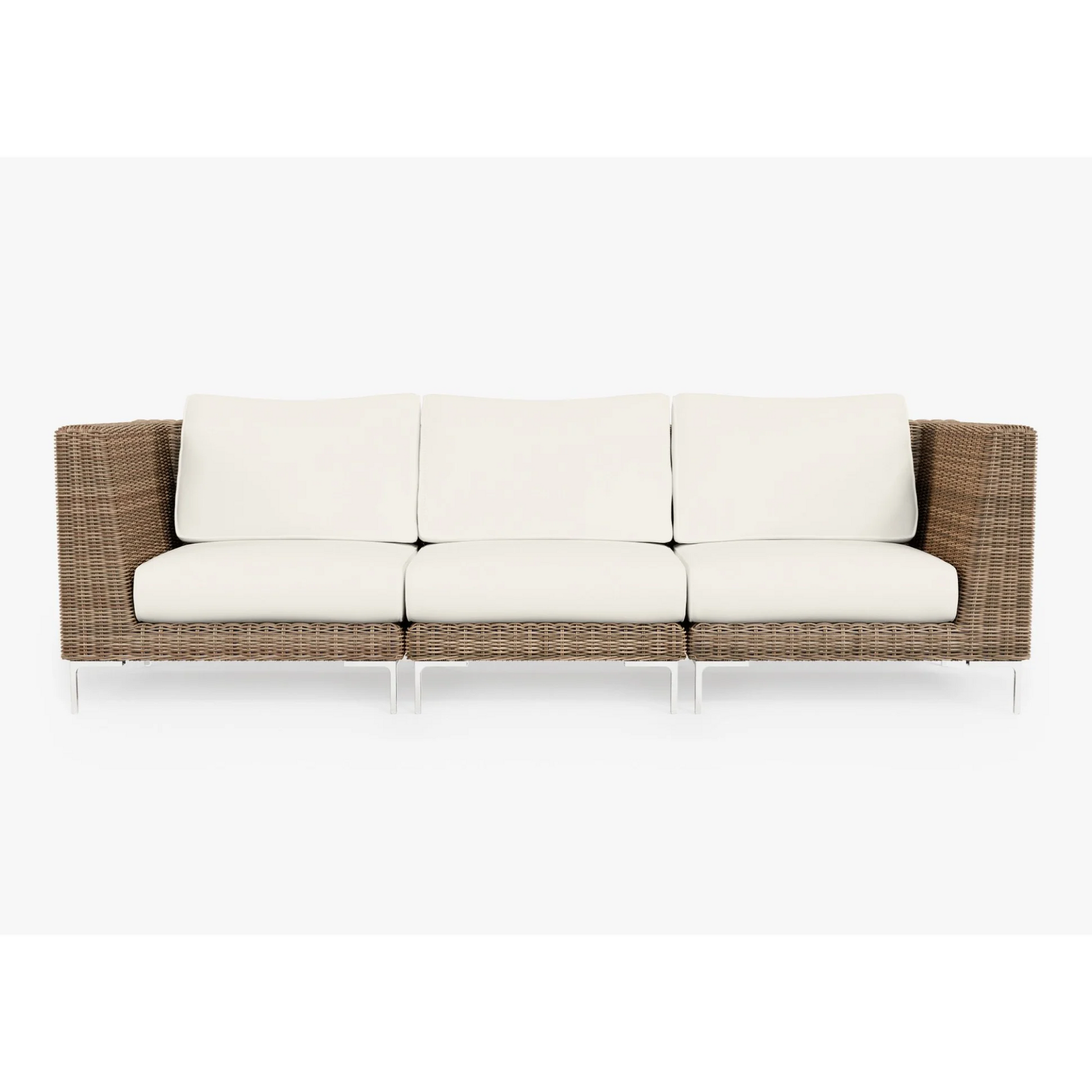 Live Outer 103" Brown Wicker Outdoor 3-Seat Sofa With Palisades Cream Cushion