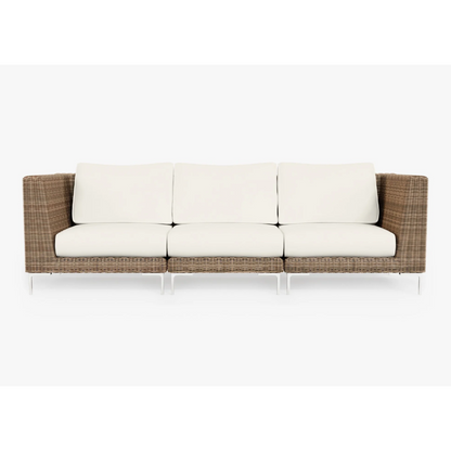 Live Outer 103" Brown Wicker Outdoor 3-Seat Sofa With Palisades Cream Cushion